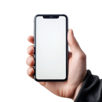 A person holding a smartphone with a blank screen ready for use in a bright, minimalist environment, Phone in hand to work on a smartphone with opening speech ntransparent backgroundfile png