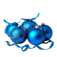 Elegant blue Christmas balls decorated with ribbon on a transparent background for festive celebrations, blue christmas balls with ribbon decoration isolated transparent background png