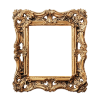 Elegant golden baroque picture frame isolated on a transparent background for art display or decoration, golden baroque picture frame isolated on transparent background png