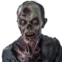 A terrifying zombie creature with decaying features and glowing eyes, haunting a desolate environment, Creepy Zombie Creature Scariest Horror Character On transparent background png