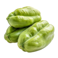 Fresh green chayote fruit stacked atop a transparent background with accents showcasing its unique texture and shape, Chayote on transparent background png