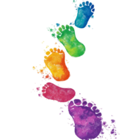 Colorful footprints walking across a transparent background symbolize a journey filled with joy and creativity, colorful footprints walking isolated on transparent background png