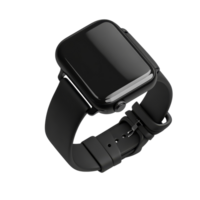 Modern wrist smartwatch mockup featuring a sleek black strap on a minimalist background, wrist smart watch mockup with black strap, file of isolated object with shadow on transparent background png