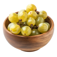Star gooseberries in a wooden bowl isolated on a transparent background for kitchen and dining decor, Star gooseberry in wood bowl isolated on transparent background png