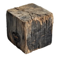 Old rotten wood block showing weathered texture, isolated on a transparent background for artistic and design applications, old rotten wood block isolated on transparent background png
