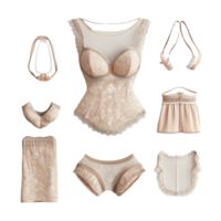 Elegant lingerie set displayed on a transparent background in a stylish arrangement for a chic fashion showcase, Elegant Lingerie Set on transparent background png