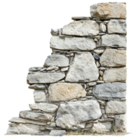 A damaged stone wall fragment against a transparent background highlighting the texture and structure of the stones with a hue, damaged orbroken stone wall,transparent background png