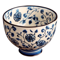 Ceramic bowl with intricate blue floral designs showcased on a transparent background for artistic presentation, ceramic bowl isolated on transparnt png