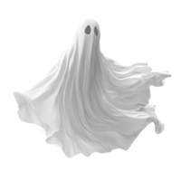 A whimsical flying ghost in a transparent sheet floating gracefully in the Halloween atmosphere at dusk, flying halloween ghost in a transparent sheet, file of isolated object on transparent png