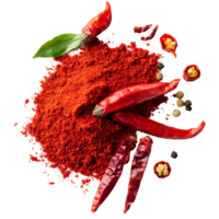 Red chili powder and dried chili peppers on a clean transparent background for culinary use and spice creation, red chili powder isolated on transparent background png