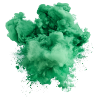 Vivid green paint splash explosion creating a dynamic smoke cloud against a clean, transparent background, green paint splash explosion smoke cloud isolated on transparent background png