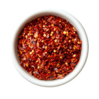 Crushed red chili pepper in a transparent bowl on a clean transparent background perfect for culinary use in various dishes, Crushed red chili pepper in transparent bowl on transparent background png
