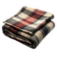 Cozy folded warm wool checkered plaid blanket perfect for chilly evenings and stylish home decor, folded warm wool checkered plaid blanket, file of isolated object with shadow on transparent png