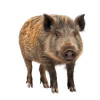 Wild boar standing alone on a transparent background showcasing its unique fur and features in a studio setting, Wild Boar isolated on transparent background png