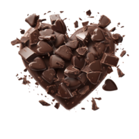 Chocolate bursts from a heart shape, showcasing rich cocoa and pieces in a captivating composition against a neutral background, Chocolate burst out from heart shape isolated Stock Illustration png