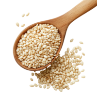 A closeup of transparent sesame seeds on a wooden spoon against a clean transparent background, transparent sesame on transparent background png