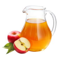 Refreshing apple juice in a clear pitcher next to fresh apples on a bright background, Apple juice in a pitcher isolated png
