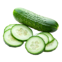 Fresh cucumber and slices placed on a clean transparent background for a vibrant and healthy food presentation, Cucumber and slices isolated transparent background png