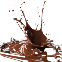 Chocolate splash in motion against a transparent background creating dynamic shapes and textures, chocolate splash flowing in motion isolated on transparent background png