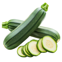 Fresh green zucchini and sliced pieces presented on a clean transparent background for healthy cooking ideas, fresh green zucchini with slice isolated on transparent background png
