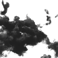 Dramatic black clouds contrast against a bright transparent background creating a striking visual impact, black clouds on transparent background png