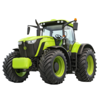 Agricultural tractor in bright green with large tires on a transparent background for farming applications, Agricultural tractor on transparent background png