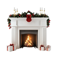 Cozy Christmas fireplace with minimalist decor and festive accents creating a warm holiday atmosphere, Cozy Christmas Fireplace and Hearth Minimalistic realistic on Transparent background png