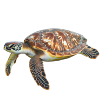 Sea turtle swimming elegantly against a bright Transparent background showcasing its vibrant shell and features, Sea turtle on isolated on background png