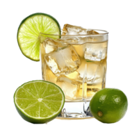 Refreshing cocktail served with ice and a slice of lime on a bright background, Cocktail with ice and lime slice in a glass png