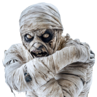 Terrifying mummy figure on Transparent background creating a spooky Halloween atmosphere, Terrifying halloween mummy on background png