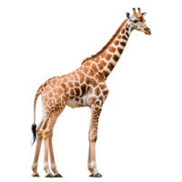 Giraffe standing tall against a white background showcasing its distinctive patterns, Giraffe on white background png
