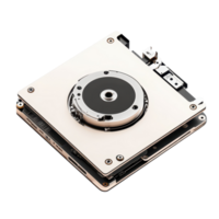 Disassembled hard disk drive showcasing internal components and magnet assembly in detail, Hard disk drive disassembly open cover show magnatic disk circle inside on White background file png