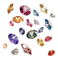Colorful diamonds floating gracefully in the air create a stunning visual display, various colorful of diamonds floating on the air isolated Transparent background png