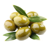 fresco verde azeitonas com folhas arranjado ordenadamente em uma branco fundo para culinária apresentação, verde uva com folhas isolado em branco fundo png