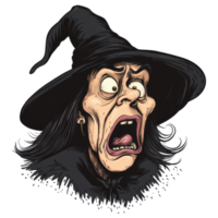 Scared witch with exaggerated features and a shocked expression on a plain Transparent background, Scared Witch on background png