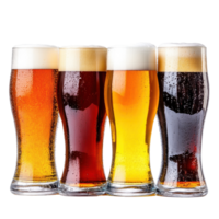 Varieties of beer showcase with frothy heads on a clean Transparent background, Multiple beers isolated on background png