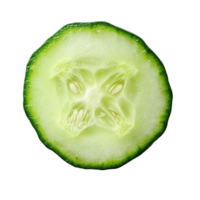 Fresh cucumber slice showcasing vibrant green color and crisp texture on a plain white background, Fresh slice cucumber close upisolated on white background png
