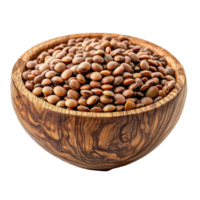 Colorful lentils in a wooden bowl on a Transparent background, perfect for healthy meals and recipes, Lentils in wood bowlisolated on background png