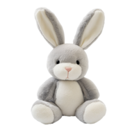 Soft gray bunny stuffed animal sitting upright on a white background for a clean and simple aesthetic, Bunny stuffed animal isolated on white background png