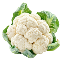 Fresh organic cauliflower surrounded by vibrant green leaves on a white background, Fresh organic cauliflower vegetables isolated on aisolated on white background png