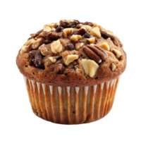 Muffin with nuts resting on a Transparent background showcasing its deliciously topped surface, Muffin with Nutsisolated on background png