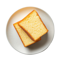 Delightful butter cake slices on a minimalistic plate against a clean white background, butter cake on plate isolated on white background png