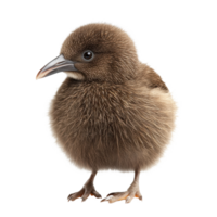 Kiwi chick standing on a Transparent background showcasing fluffy feathers and curious demeanor, kiwi on background png