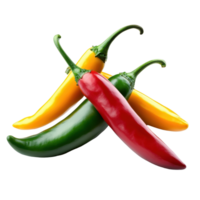 Vibrant red, green, and yellow peppers arranged artistically on a Transparent background for culinary presentation, Red green yellow pepper isolated on background png