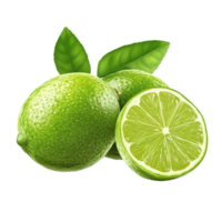 Fresh lime with vibrant green leaves isolated on a clean white background perfect for culinary uses and decoration, fresh lime with leafisolated on white background png