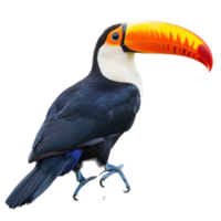 Brightly colored toucan bird perched on branch against Transparent background, Toucan Bird Isolated on background png