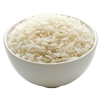 Bowl of uncooked white rice isolated on a clean Transparent background highlighting its texture and shape, rice in a white bowl isolated on background png
