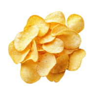 Delicious salty potato chips arranged in a pile on a Transparent background ready for snacking, potato chips isolated on background png