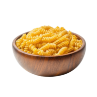 Delicious macaroni pasta in a rustic wooden bowl isolated on a clean Transparent background, Macaroni pasta in wood bowl isolated on background png