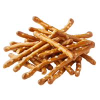 Delicious pretzel sticks piled high for snacking and sharing on a Transparent background, pile delicious pretzel sticks isolated on background png